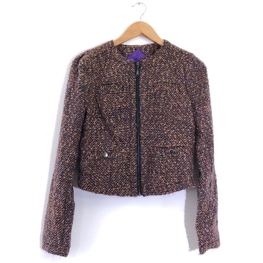 JOU JOU Women's Rainbow Tweed Zip Up Jacket XS